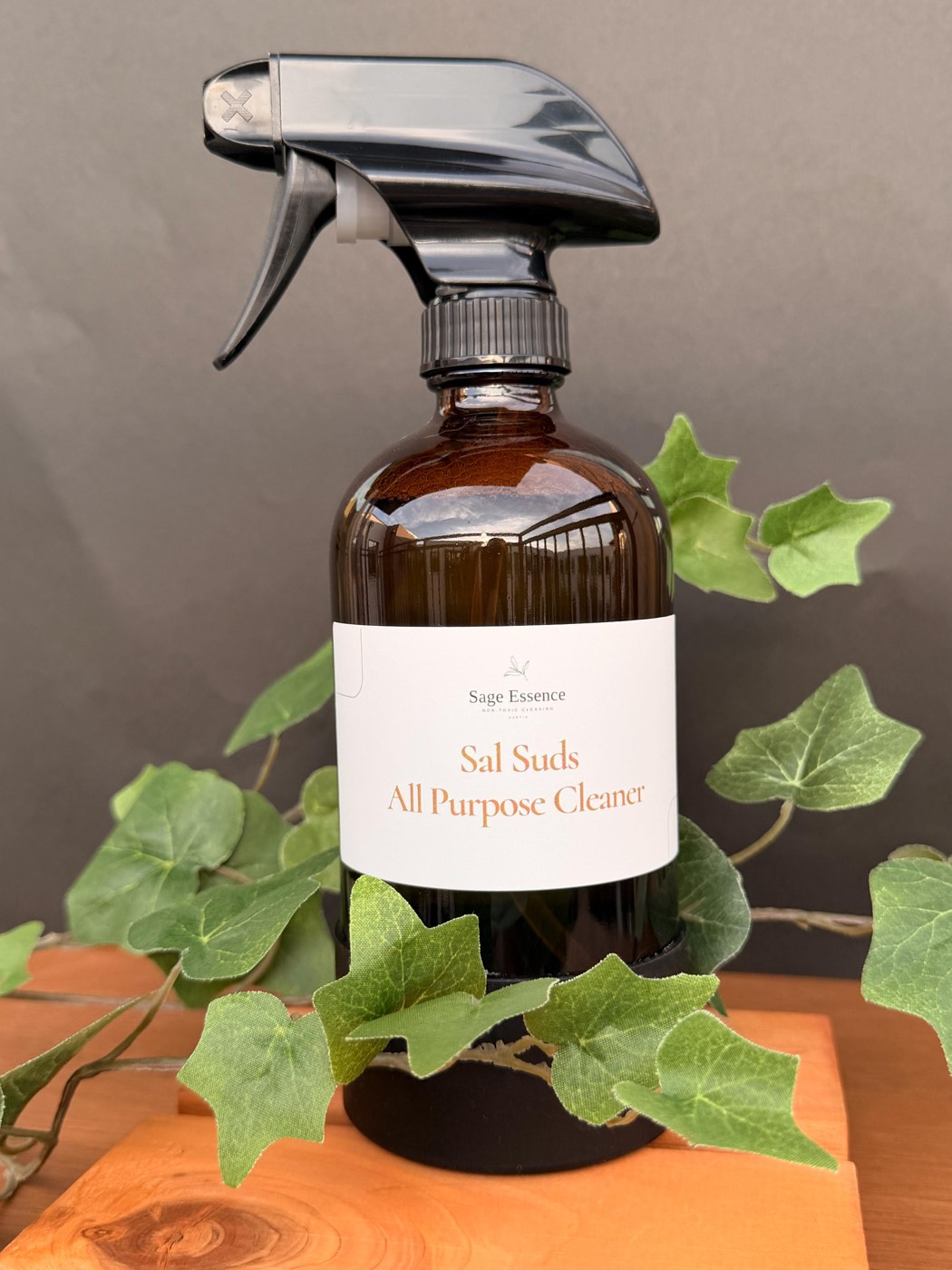 Sage Essence unscented plant-based cleaning product on a dark background